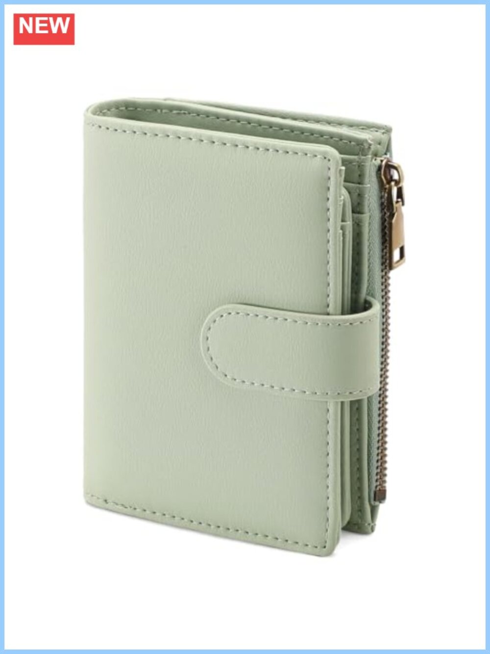 Small Bifold Wallet 14 Card Slots RFID Blocking Vegan Leather Zipper Pocket